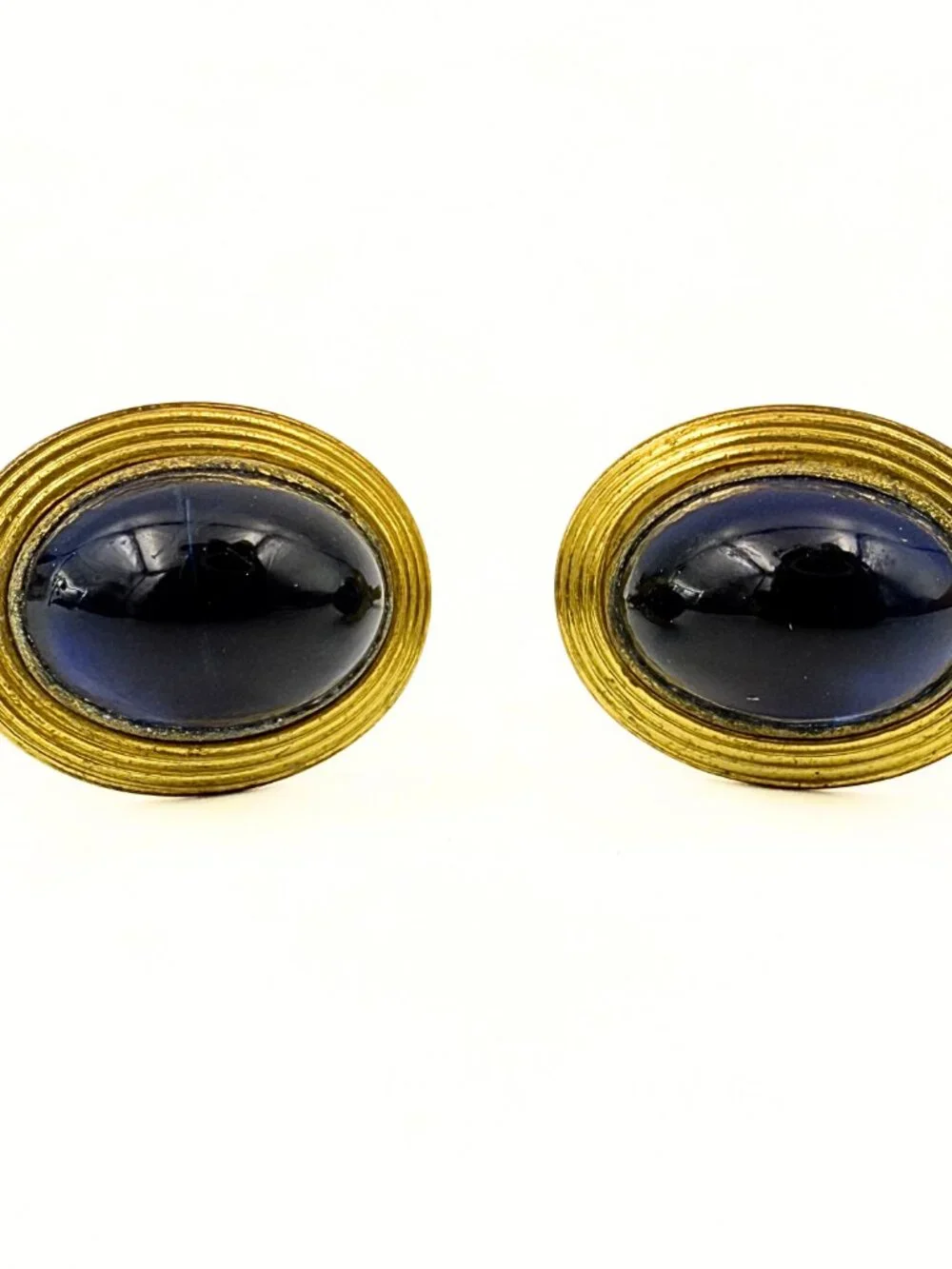 Hickok USA MCM Blue Oval Glass Cab Gold Plated Tuxedo Cufflinks